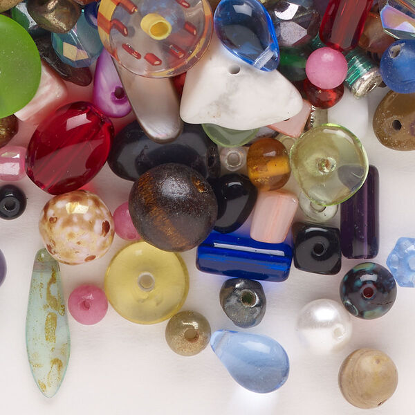 Glass / mixed materials 1pkg1, mixed shapes bead mix mixed colors 3x2mm-18x12mm 100 gram image number 0