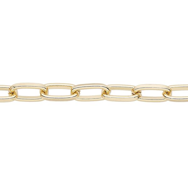 Chain, gold-finished steel, 4mm long cable. Sold per pkg of 5 feet. image number 0
