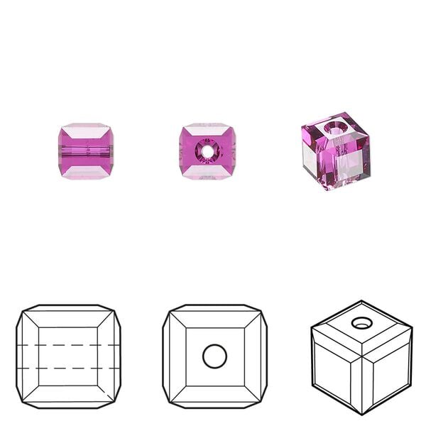 Bead 6pk fuchsia, Crystal Passions® 6mm cube 5601 image number 0