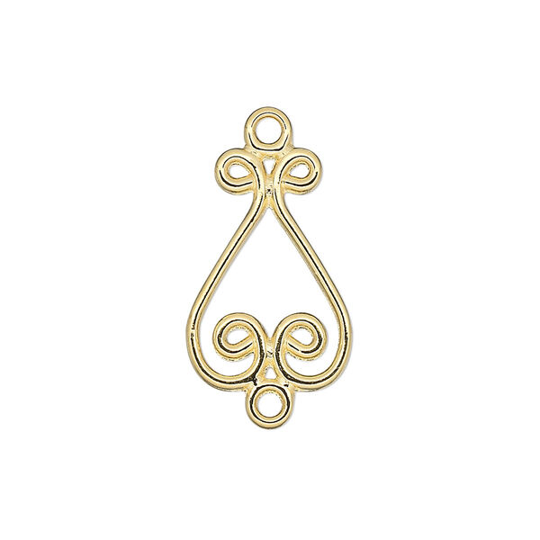 Drop, gold-plated "pewter" (zinc-based alloy), 20x13mm double-sided fancy heart with 5 loops. Sold per pkg of 10. image number 0