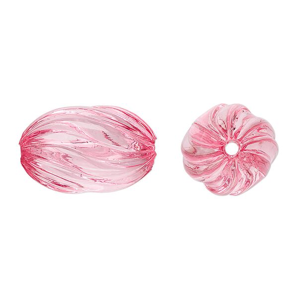 Bead, acrylic, pink, 20x13mm fluted oval. Sold per 100-gram pkg, approximately 50 beads. image number 0