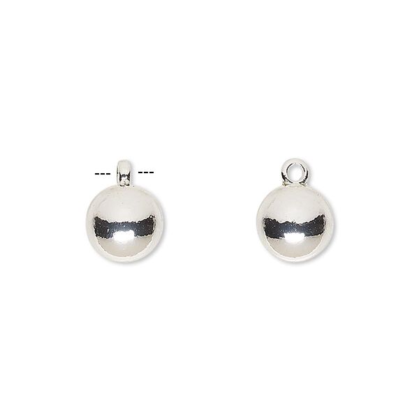 Drop, silver-finished "pewter" (zinc-based alloy), 8mm round. Sold per pkg of 10. image number 0