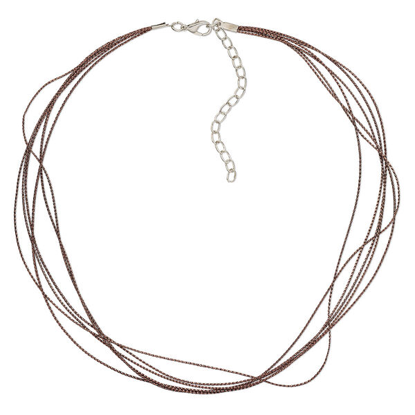 Necklace cord, 5-6 strand, polyester with silver-finished steel and "pewter" (zinc-based alloy), brown, 0.8mm wide, 16 inches with 2-1/2 inch extender chain and lobster claw clasp. Sold per pkg of 10. image number 0