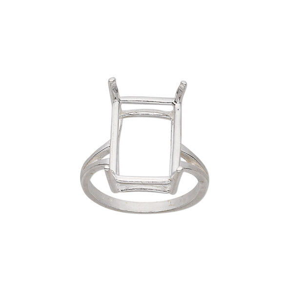 Ring, Sure-Set™, sterling silver, 16x12mm 4-prong emerald-cut basket setting, size 7. Sold individually. image number 0