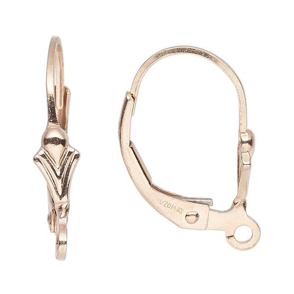 Ear wire leverback 1pkg2 14Kt rose gold-filled, 16mm fleur-de-lis / open loop, 1 pair image number 0