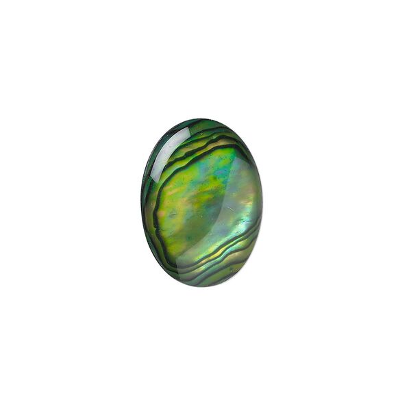 Cabochon, paua shell (coated / dyed), green, 18x13mm calibrated oval, Mohs hardness 3-1/2. Sold per pkg of 4. image number 0