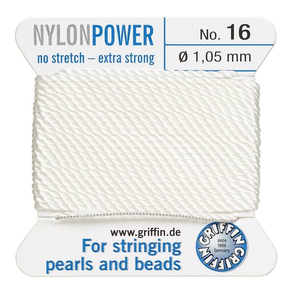 Thread, Griffin, nylon, white, size #16. Sold per 2-meter card (approximately 78 inches). image number 0