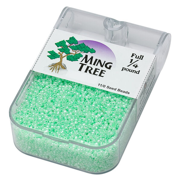 Seed bead, Ming Tree™, glass, pkg/1/4 pound, #11 round, opaque ceylon green. image number 0
