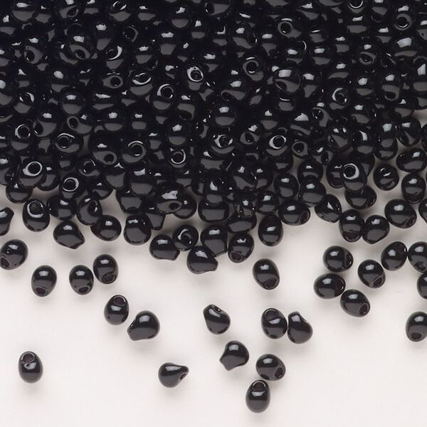 Seed bead, Miyuki, glass, pkg/10g, 3.3x2.8mm mini fringe, opaque black (DP-401). image number 0