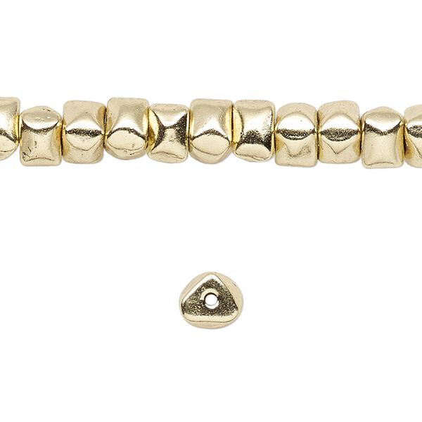 Bead, brass-finished "pewter" (zinc-based alloy), 7x4mm nugget. Sold per 8-inch strand. image number 0