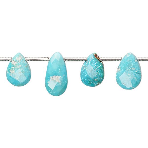 Imperial crown turquoise 1pkg16, hand-cut top-drilled faceted puffed teardrop bead natural 8x7mm-15x11mm image number 0