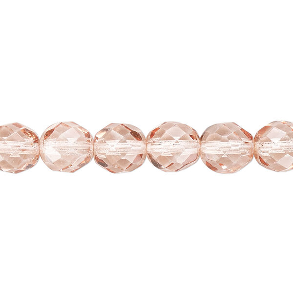 Bead, Czech fire-polished dipped décor glass, translucent pink, 8mm faceted round. Sold per pkg of 600 (1/2 mass). image number 0