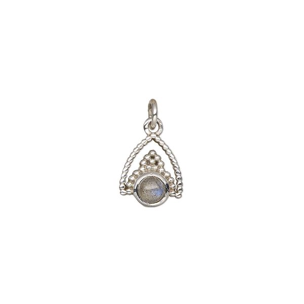 Labradorite / sterling silver 1pkg1, beaded drop natural antiqued 11x9mm image number 0