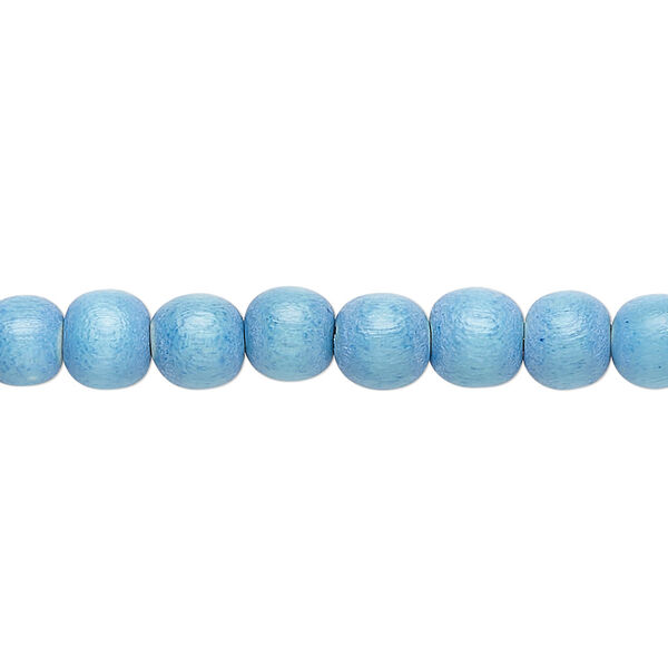 Bead, Taiwanese cheesewood (dyed / waxed), sky blue, 5-6mm round. Sold per pkg of (2) 15-1/2" to 16" strands. image number 0
