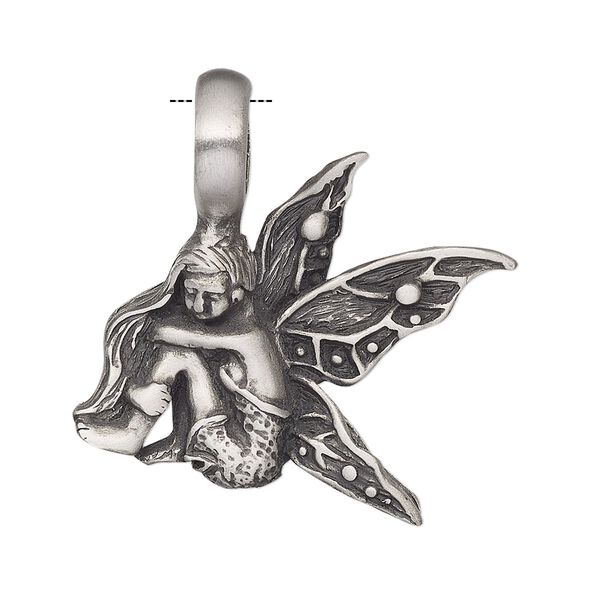 Pendant, Powerful Pewter Pendants, antiqued pewter (tin-based alloy), 33.5x32mm single-sided fairy with 6mm hole. Sold individually. image number 0