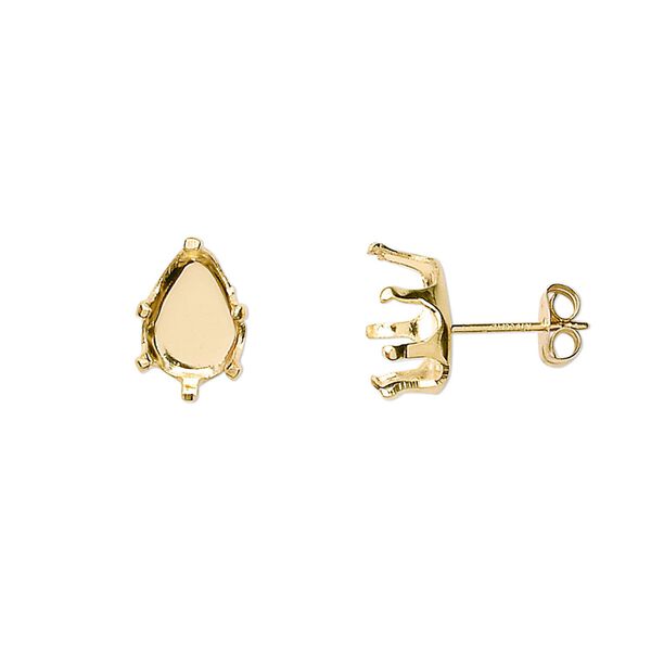 Earstud 1pkg2 Snap-Tite® 14Kt gold-filled, 10x7mm pear 6-prong setting / earnuts, 1 pair image number 0