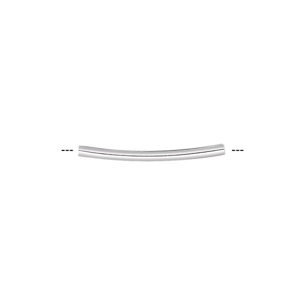 Bead, silver-plated brass, 21x1.5mm curved tube. Sold per pkg of 100. image number 0