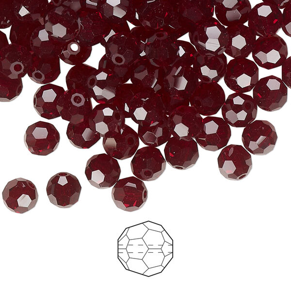 Bead 576pk garnet, Preciosa Czech crystal 5mm round image number 0