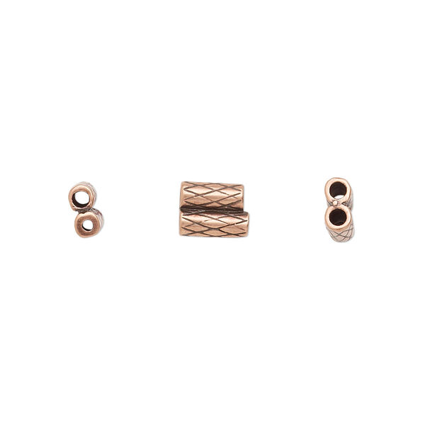 Clasp JBB Findings slide 1pkg1 brass, 7.5x6mm textured double-round tube set of 2 antique copper-plated image number 0