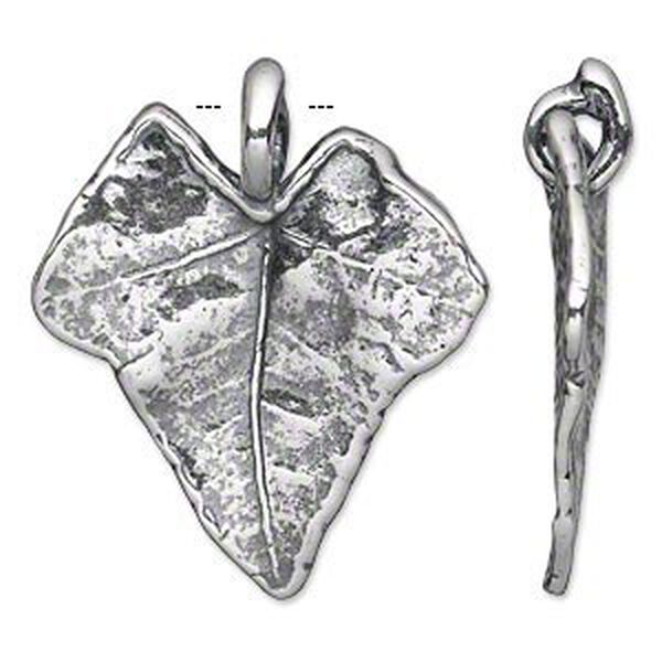 Focal, antiqued silver-plated pewter (tin-based alloy), 36x31mm single-sided textured leaf. Sold individually. image number 0