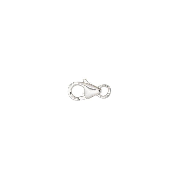 Clasp, lobster claw, sterling silver and steel, 8x5mm with jump ring. Sold per pkg of 10. image number 0