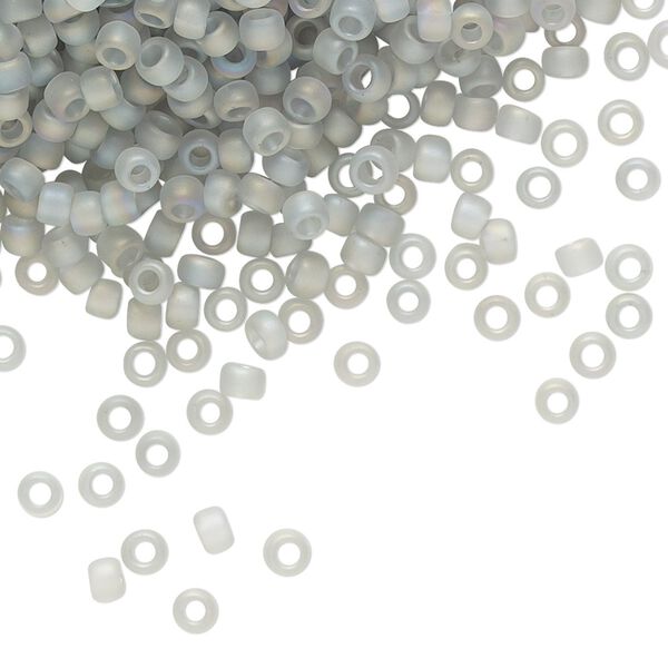 Seed bead, TOHO BEADS®, glass, pkg/50g, #8 round, translucent frosted rainbow black diamond (TR-08-176AF). image number 0