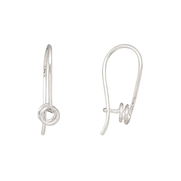 Ear wire, sterling silver, 19mm kidney with double spiral design, 19 gauge. Sold per pair. image number 0