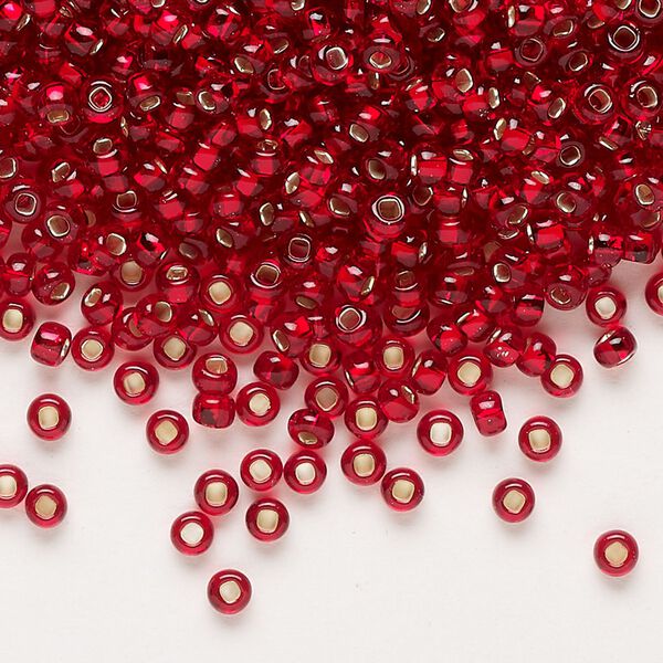 Seed bead, Preciosa Ornela Czech glass, pkg/500g, #8 rocaille, transparent silver-lined ruby, (97090). image number 0
