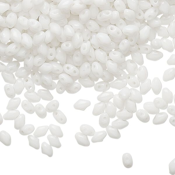 Bead, Preciosa Mini Twin™, Mini Pressed Twin, Czech pressed glass, opaque white, 4x2.5mm oval with (2) 0.7mm holes. Sold per 10-gram pkg. image number 0