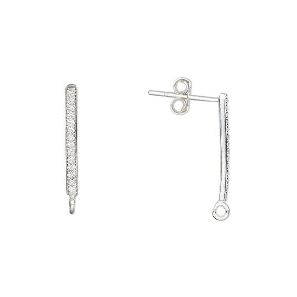 Earstud 1pkg2 sterling silver / cubic zirconia, 16.5x1.5mm bar / closed loop, 20 gauge clear 1 pair image number 0