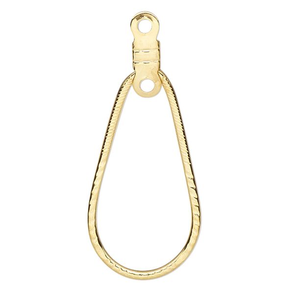 Beading hoop, gold-plated steel, 27x12.5mm single-sided open teardrop with notched design and closed loop. Sold per pkg of 10. image number 0