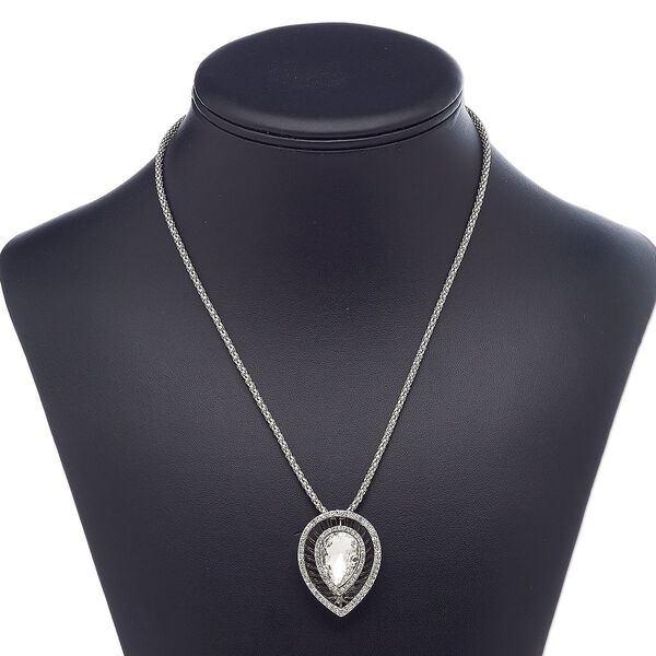 Necklace, glass rhinestone / glass / imitation rhodium-plated brass / steel / "pewter" (zinc-based alloy), clear, 35x27mm teardrop, 18 inches with 3-inch extender chain and lobster claw clasp. Sold individually. image number 0
