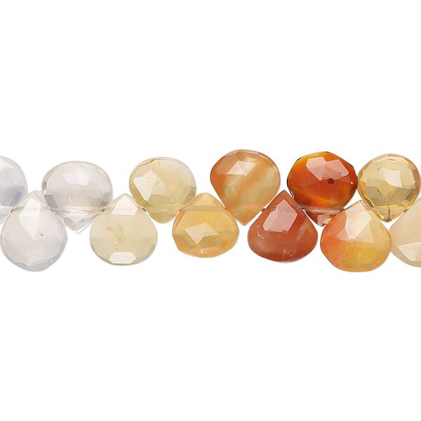 Fire opal 1pkg1, hand-cut top-drilled faceted puffed teardrop bead natural 8 inch 6-8mm image number 0