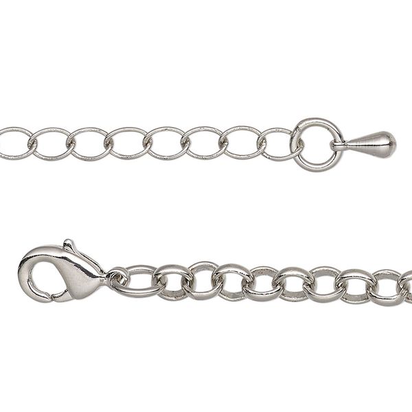 Chain, imitation rhodium-plated brass, 5mm rolo, 18 inches with 2-inch extender chain and lobster claw clasp. Sold individually. image number 0