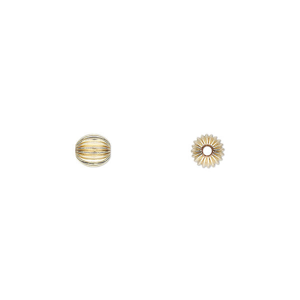 Bead, 14Kt gold-filled, 5mm corrugated round. Sold per pkg of 10. image number 0