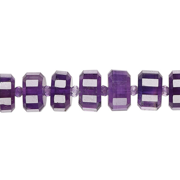 Amethyst 1pkg10, hand-cut faceted drum bead natural graduated 8x5mm-10x6mm image number 0