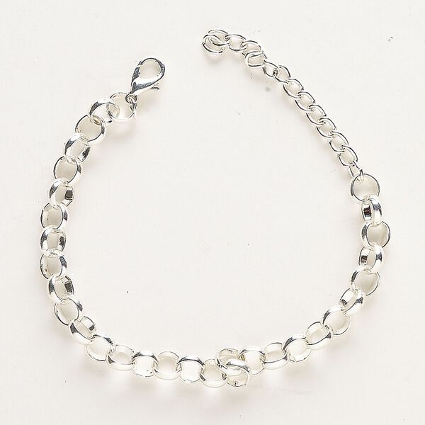 Chain, silver-finished steel, 7mm rolo, 8 inches with 2-inch extender chain and lobster claw clasp. Sold individually. image number 0