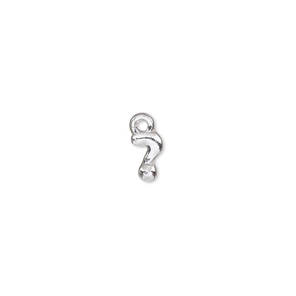 Charm, silver-finished "pewter" (zinc-based alloy), 7.5x5mm question mark. Sold per pkg of 2. image number 0
