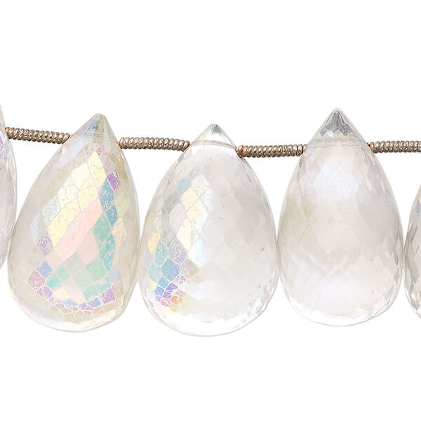 Quartz crystal 1pkg17, AB hand-cut top-drilled micro-faceted teardrop bead 19x13mm-26x15mm image number 0
