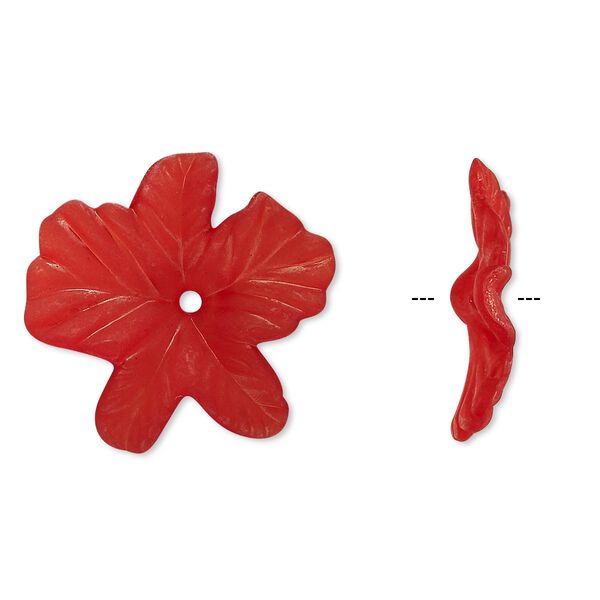 Component, acrylic, frosted red, 23x5mm flower. Sold per pkg of 100. image number 0
