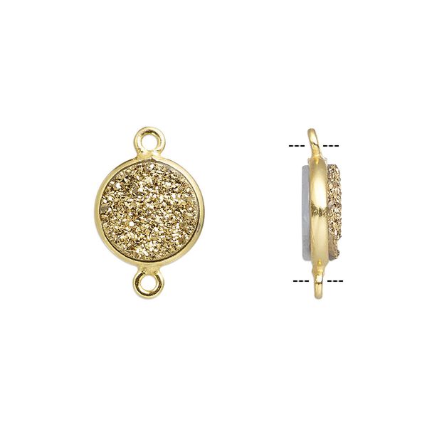 Druzy agate / sterling silver 1pkg1, electrocoated gold finished hand-cut flat round link 11mm image number 0
