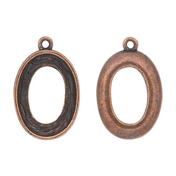 Drop, Almost Instant Jewelry®, antique copper-plated pewter (tin-based alloy), 24x18mm oval with 22x16mm cosmic oval setting. Sold individually. image number 0