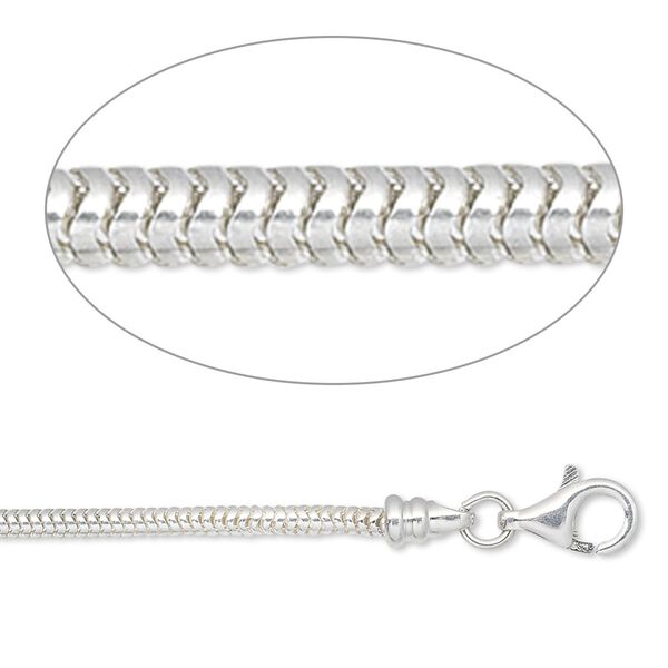 Chain, sterling silver, 2mm snake, 16 inches with lobster claw clasp and (2) 4mm end caps. Sold individually. image number 0