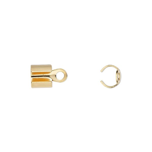 Cord end, fold-over, gold-plated steel, 7x6mm, 5.5mm inside diameter. Sold per pkg of 20. image number 0