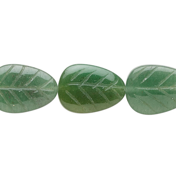 Green aventurine 1pkg1, hand-cut carved leaf bead natural 15.5-16 inch 18x13mm-20x15mm image number 0