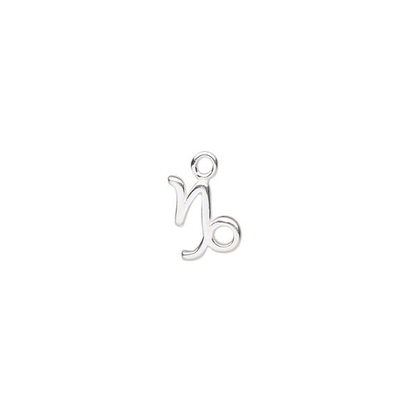 Charm, sterling silver, 9x8mm single-sided Capricorn zodiac symbol. Sold individually. image number 0