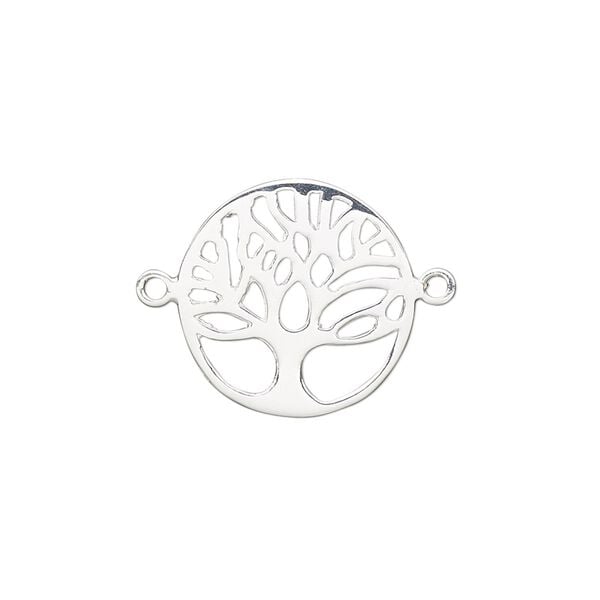 Link, sterling silver, 18mm double-sided flat round with cutout tree of life. Sold individually. image number 0