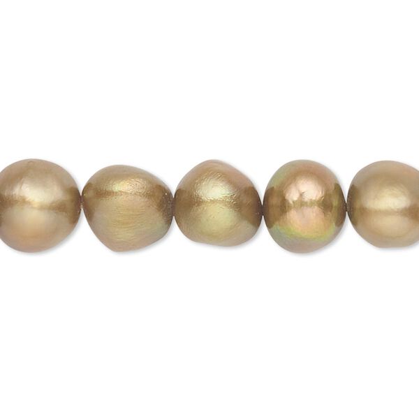 Pearl, cultured freshwater (dyed), iris bronze, 9-10mm flat-sided potato, C- grade, Mohs hardness 2-1/2 to 4. Sold per 16-inch strand. image number 0