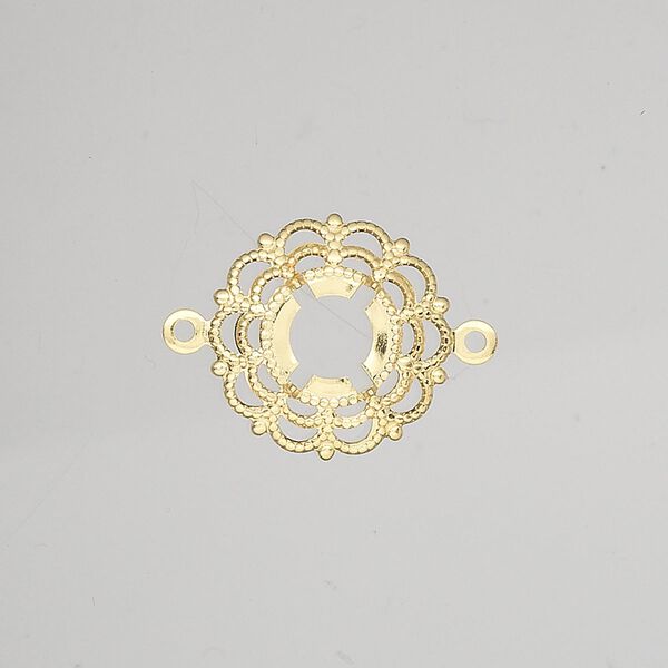 Link, gold-plated brass, 16mm round with 8mm 4-prong round setting. Sold per pkg of 24. image number 0