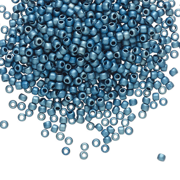 Seed bead, TOHO BEADS®, glass, pkg/50g, #11 round, opaque higher-metallic frosted Mediterranean blue (TR-11-511F). image number 0